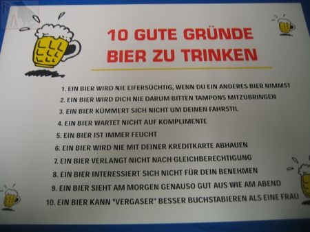 10 gute Gründe Bier zu trinken (Türschild)